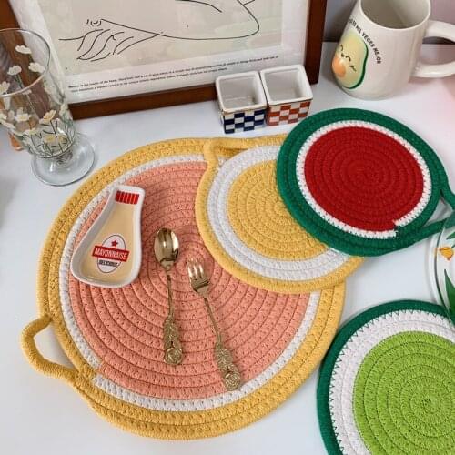 Cutelife Ins Cotton Round Fruit Coffee Coaster Kitchen Accessories Decoration Table Mat Heat Resistant Dining Drink Cup Coasters