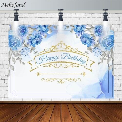 Mehofond Happy Birthday Party Backdrop Golden Blue Enchantress Decor Photography Background Props Photo Studio Banner Photozone