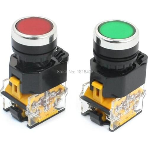 LA38-11 22mm Panel Cutout Dia 10A 380V DPST Red Green Momentary Push Button Switch
