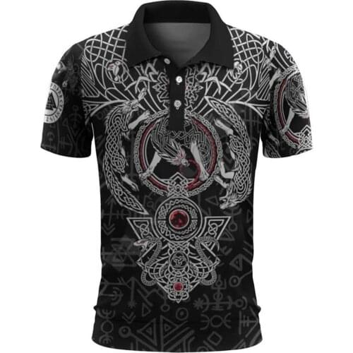 Hawaii Polo Shirt Viking Tattoo Wolf 3D Printed Polo Shirt Men For Women Short Sleeve Summer T-shirt style-7