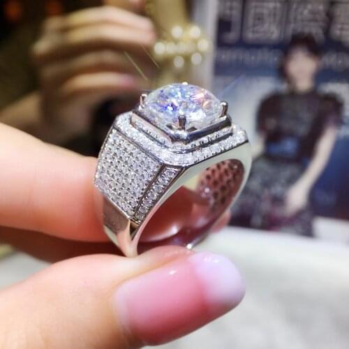 GALAXY Luxury Classic Vintage Men Ring Real 925 Silver 289pcs 8mm Diamond Stone Wedding Rings For Men Size 8/9/10/11/12/13