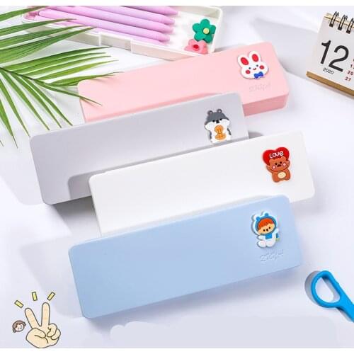 Candy Color Cartoon Kawaii Pencil Case Plastic Pencil Box Desk Organizer Boy Girl Kids Gift School Supplie Stationery