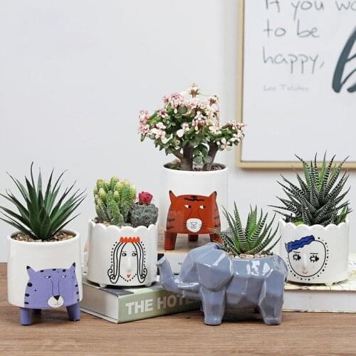 Nordic Fashion Print Pattern Individuality Ceramic Flower Pot Garden Pot Decoration Miniature Model Home Decoration Accessory