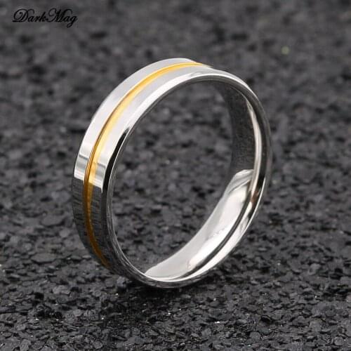 DarkMag Mens fashion 6MM Ladder Edge Stainless Steel Ring Yellow Black Groove Men Wedding Ring Gifts For Men