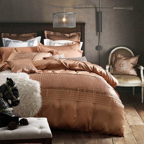 Coffee Luxury Royal Bedding set Imitate Silk Cotton Pleated King Queen Wedding Bed set Duvet cover Bedlinen Pillowcase 4/6Pcs