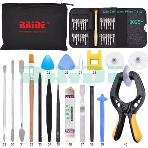 BAIDE 40 in 1 Mobile Phone Screen Opening Repair Tools Kit Screwdriver Pry Disassemble Tool set For Huawei iPhone Ttablet PC