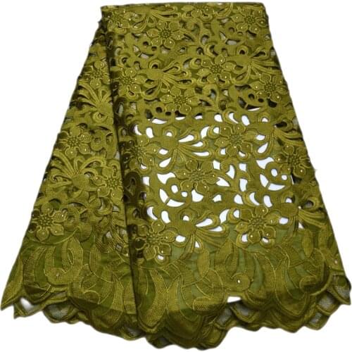New High quality big heavy green holed African lace fabric wedding lace with stones 5 Yards 100% Cotton Swiss Voile Lace-S89711