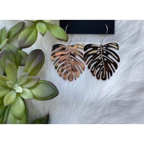 New Design! Monstera Palm Leaves Statement Hoop Earrings Boho Hippie