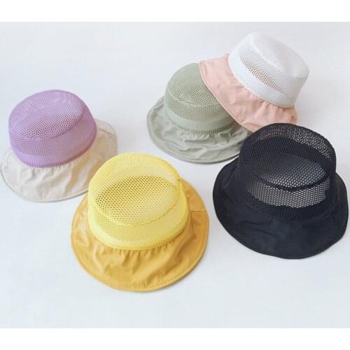 Summer Childrens Sun Hat Mesh Breathable Kids Bucket Cap Hat Outdoor Double Color Fashion Casual Panama Fishing Hat boys girls