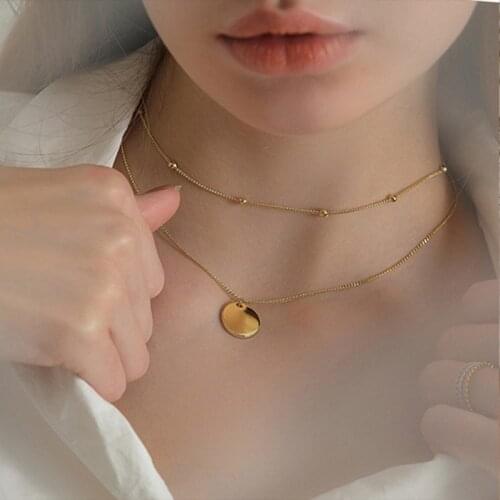 Punk Multilayer Stainless Steel Jewelry women necklace pendant bohemian clavicle necklace coin pendant Jewelry chain choker