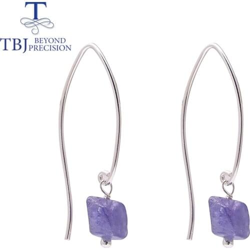 Handmade simple earring with natural blue tanzanite Rough gemstone apatite 925 sterling silver fine jewelry for girls daily wear