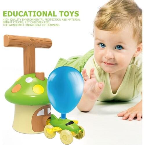 Fun Education Kids Car Toys Inertial Air Power Balloon Hand Push Inflator Mushroom Flying Car Puzzle Kid Toy