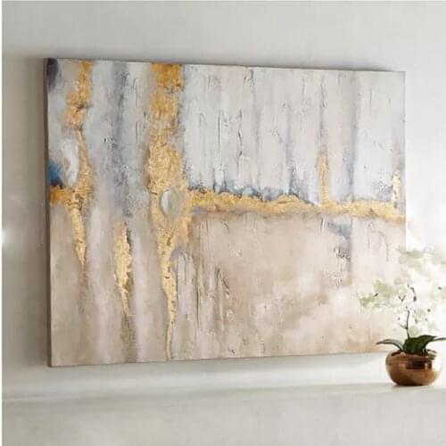 Hand painted Abstract oil Painting on Canvas Art Poster Wall Picture Painting for Living Room Sofa Decoration Gold and Gray