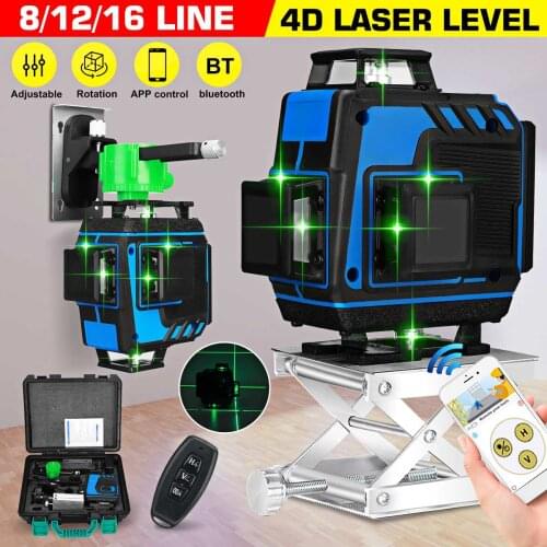 16 Lines 4D Auto Self-Leveling Cross Line Laser Level bluetooth & APP & Remote Control Functions Green Beam With Hard Carry Case