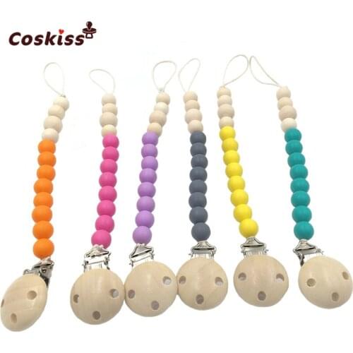 Silicone Teether Food Grade Silicone Material Stone Dummy Baby Pacifier Clip Natural Wood Beads Mom Nursing Waldorf Baby Teether