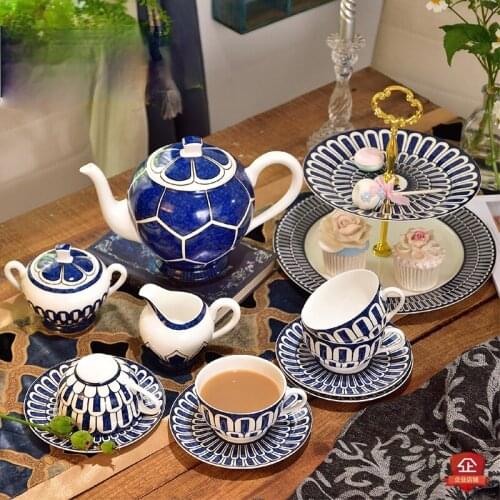 Bleus d'Ailleurs Bone China Coffee Set Luxury Porcelain Tea Set Advanced Pot Cup Ceramic Mug Sugar Bowl Creamer Teapot Drinkware