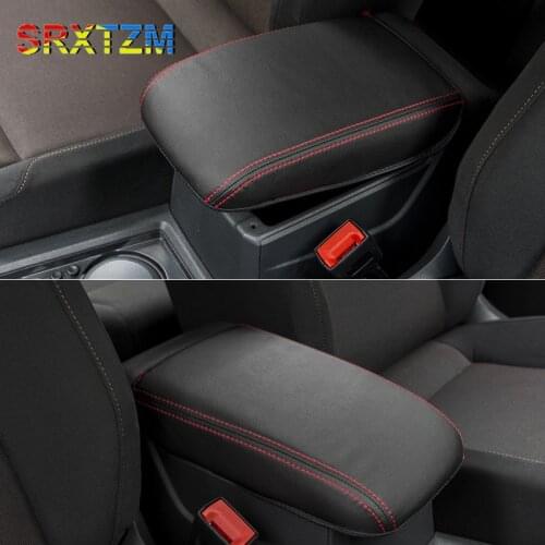 SRXTZM 1pcs Black Protective Leather Protect Cover Car Central Armrest Box Cover Accessories For Volkswagen Golf 7 MK7 2013-2017