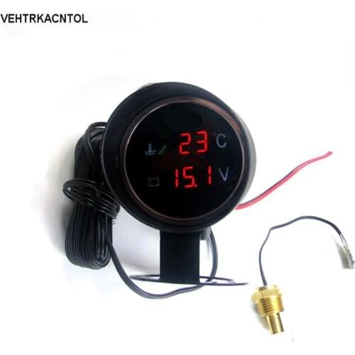 VEHTRKACNTOL 2 Funtions 12v/24v Car Truck Water Temperature Gauge + Volt Voltage Gauge Meter Sunshield