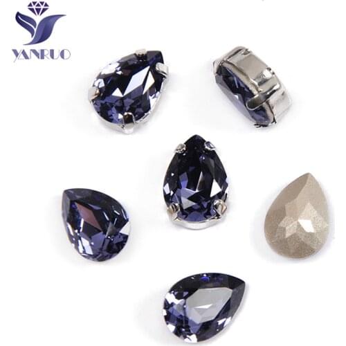 YANRUO 4320 Drop Tanzanite Craft Gems Rhinestones Glass Sewn Crystal Pointback DIY Crystal For Fabric Clothing