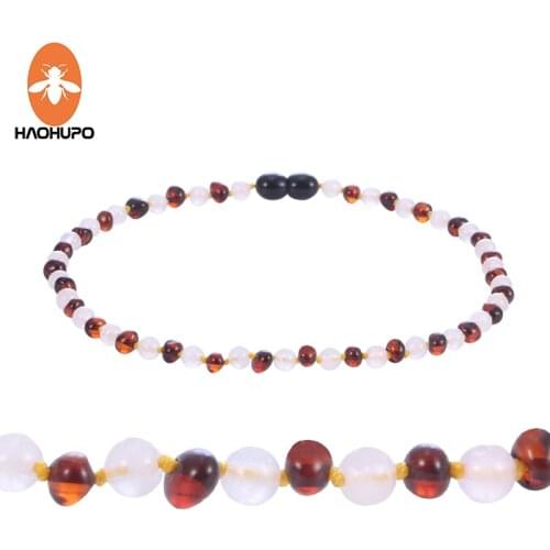 HAOHUPO Amber Necklace for Baby Teething Handmade Gift Knotted Mix Round Gemstone Beads Polished Natural Baltic Amber Jewelry