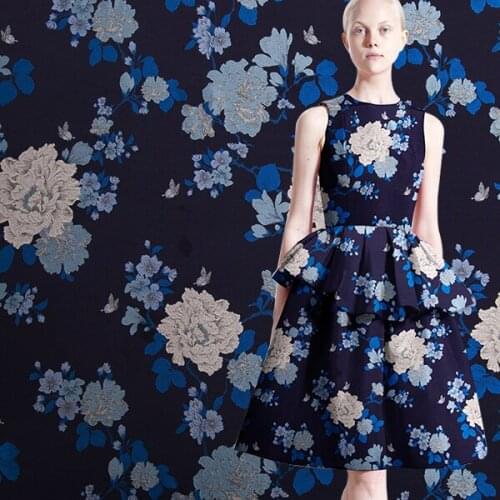 Jacquard fabric Europe and the United States fall and winter vintage blue full flower soft dress fabric dress cheongsam fabric