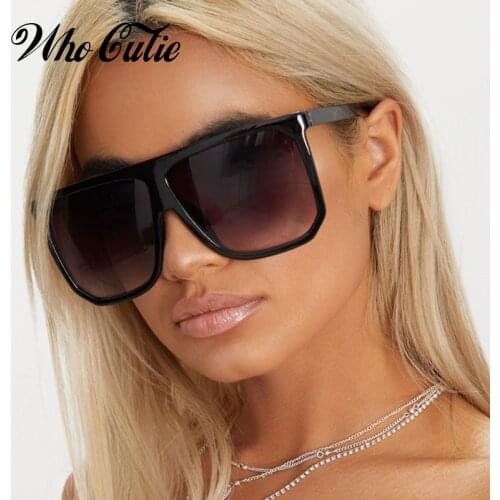 Who Cutie 2018 Oversized Pilot Sunglasses Women Brand Design Tortoiseshell Frame Flat Top Fashion Thin Sun Glasses Shades OM753