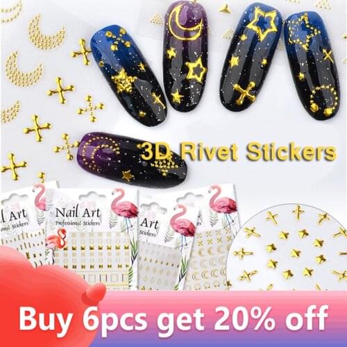 1 Sheet Gold 3d Nail Art Stickers Hollow Decals Stars Moon Mixed Designs Adhesive Flower Nail Tips Decorations Salon Accessory