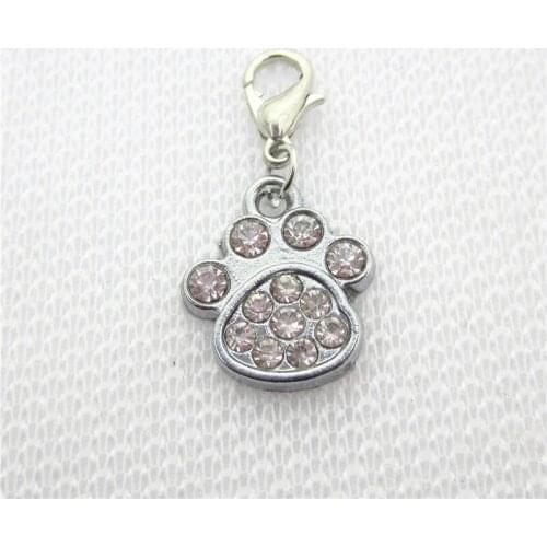 20pcs/lot Hot selling crystal Dog Paw dangle charms hanging lobster clasp floating charms Diy bracelet pendants jewelry