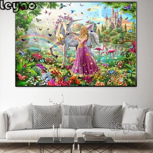 5D Diamond Painting Princess And The Unicorn Mosaic Rhinestone Kits Handmade Needlework DIY Diamond Embroidery Puzzle Decor