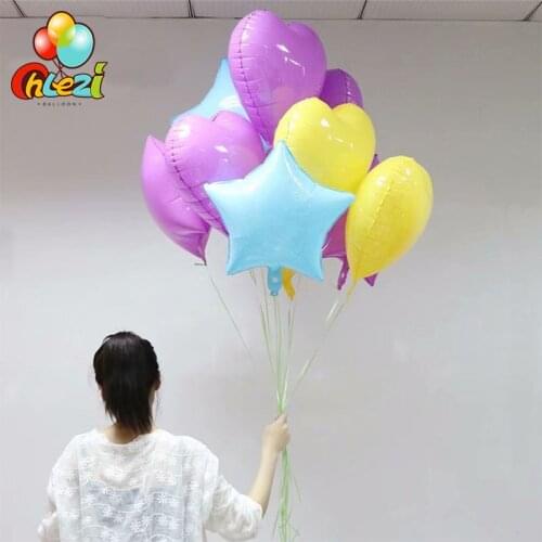 7PCS Baby Shower 18 inch Purple yellow Star Heart Foil Balloons Girls Boy Birthday Party Supplies 1st Party Decor Helium Balloon