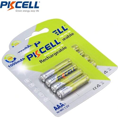 8Pcs/2card PKCELL Ni-MH AAA Batteries 1000mAh 1.2V AAA Rechargeable Battery for Camera/Flashlight/Toy