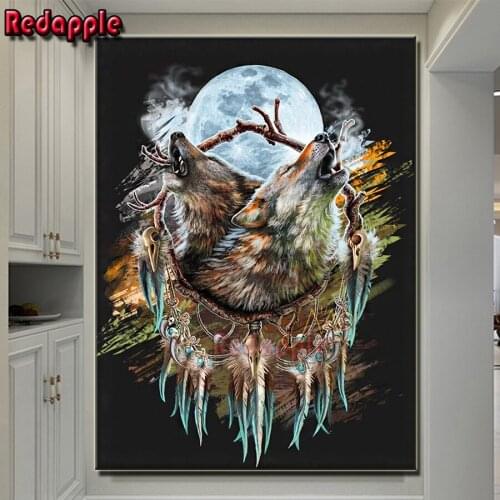Fantasy Wolf DIY 5D Diamond Painting Full Round Rhinestone moon Animal Diamond Embroidery feather Cross Stitch Mosaic Home Decor