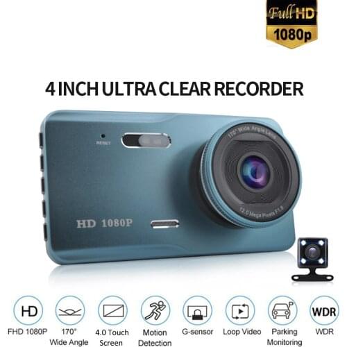 4.0 1080P Full HD Dual Lens Car DVR with Front Rear Camera Dash Cam Video Recorder Dash Camera Monitor Motion Detector Registrar