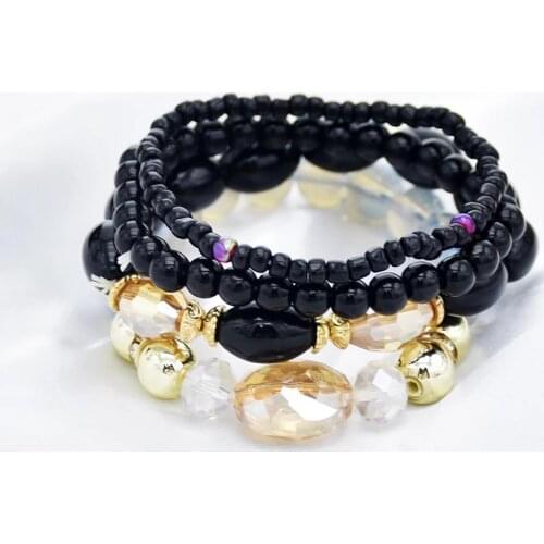 Bohemian Multilayers Acrylic Beaded Bracelets & Bangles for Women Adjustable Statement Bracelet Birthday Gift Party Jewelry