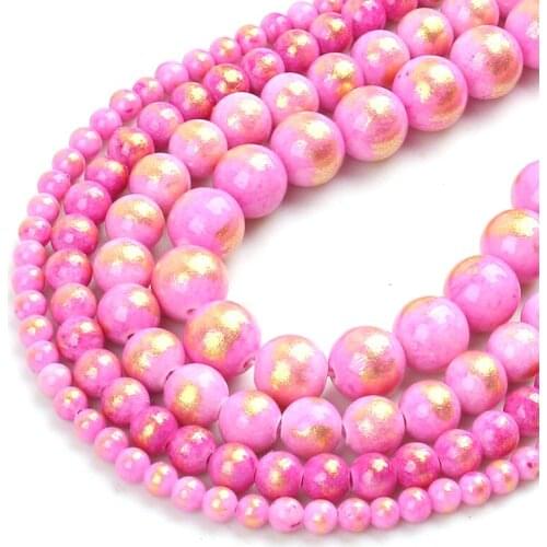 Natural Stone Beads Pink Plated Gold Jades Beads For Jewelry Making DIY Bracelet Earrings Accessories 15'' 4/6/8/10/12mm