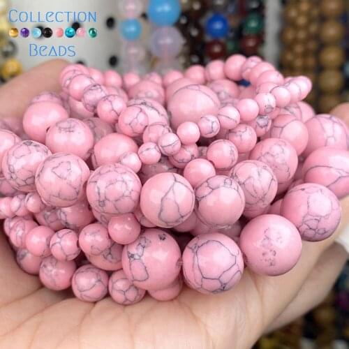 Synthetic Pink Turquoises Stones Beads Loose Spacer Round Beads For Jewelry Making 4-12 MM DIY Bracelet Accessories Wholesale