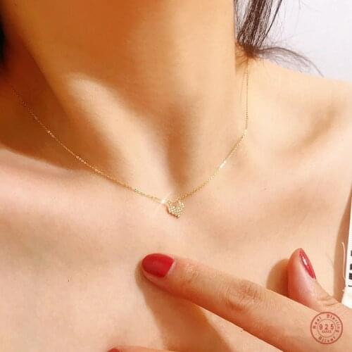 925 Sterling Silver Simple Zircon Heart Pendant Clavicle Chain Necklace Women Exquisite Lovely 14k Gold Plating Jewelry Gift