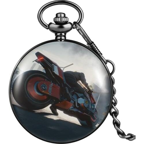 Individuality Pocket Watch Men Cool Handsome Motorbike Pattern Classic Number Dial Quartz Small Clock Pendant Memento Kid Child