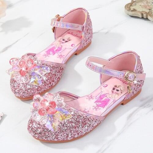 Ice and snow country princess Anna elsa kid shoes for girls to sequins children bow girl slipper sandals