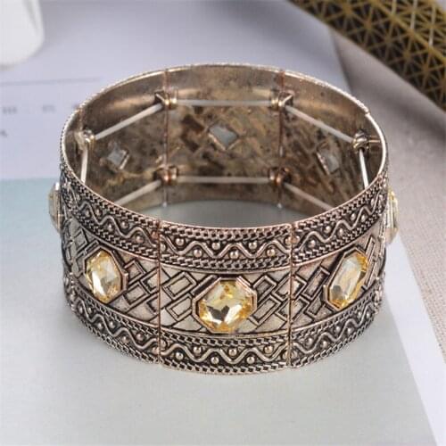 Design Vintage Charm Crystal Stretch Bracelets & Bangles Ethnic Women Adjustable Beaded Wide Strand Retro Marcasite Bracelet