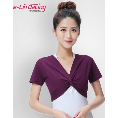 Girl Ballet Gymnastic Leotard Adults V-Neck Sexy Wrap Knitted Top Women Short Sleeved Dance Practice Dance Wear Jacket Wrap kids