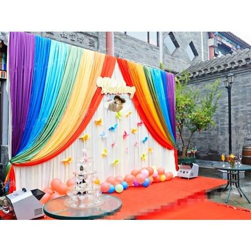 Hot sale Ice Silk cloth baby kids shower party decor birthday Backdrop Curtain Rainbow Wedding string Backdrop Curtain