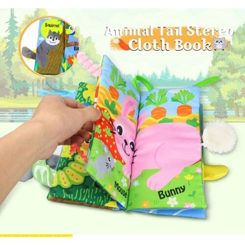Baby Cloth Book Educational Toys with Animals Tails Baby Infant Early Learning Toys English Story Soft Cloth Development Books
