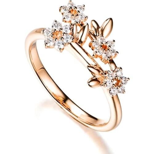 EDI Flower Diamond Ring AU585 14k Solid Rose Gold 0.26ctw G/SI Carat Real Natural Diamond Romantic Engagement Ring For Women