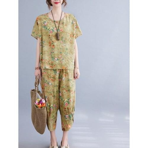 Fashion Sets 2021 New Thin Soft Cotton Linen Loose Summer Set Women Clothes Set Tops Harem Pants Two Piece Casual Set Suits