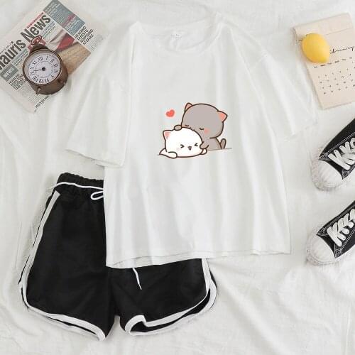 Summer Lovely Cute Cartoon Sleepwear Oversized Home Suits Pyjama Shorts Pants Pajamas Set Daily Comfortable for Girl Sleep Tops