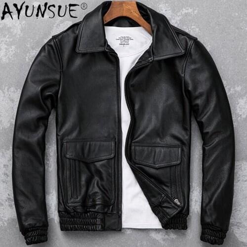 AYUNSUE Mens Jackets Autumn Mens Clothing 5XL Genuine Cow Leather Jacket Motorcycle Male Clothes 2020 Hommes Veste LXR428