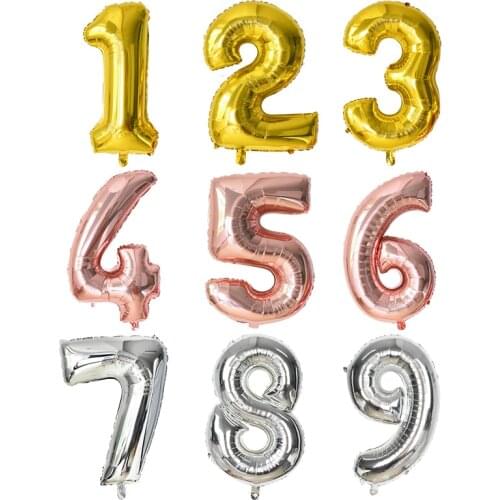 32inch Number Balloon Rose Gold Silver Aluminum Foil Ballon Digital 0 1 2 3 4 5 6 7 8 9 Birthday Party Decoration Wedding Globos
