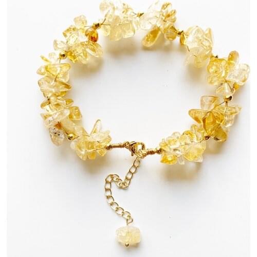 Natural Yellow Quartz Bracelet Brazil Citrines Stone Beads Bracelets Wire Wrapped Jewelry Chips Crystal Ornament 1pc