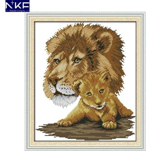 NKF Lion Cross Stitch Paitting Set Handmade Craft Needlework Embroidery Kit Animal Cross Stitch Patterns for Home Decor